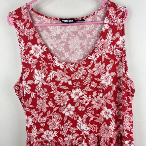 Lands End Sleeveless tiered knit floral red maxi dress womens Plus size 1x - Picture 2 of 7